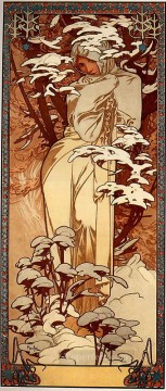  1897 Pintura Art%C3%ADstica - Panel de invierno de 1897, distintivo del Art Nouveau checo Alphonse Mucha